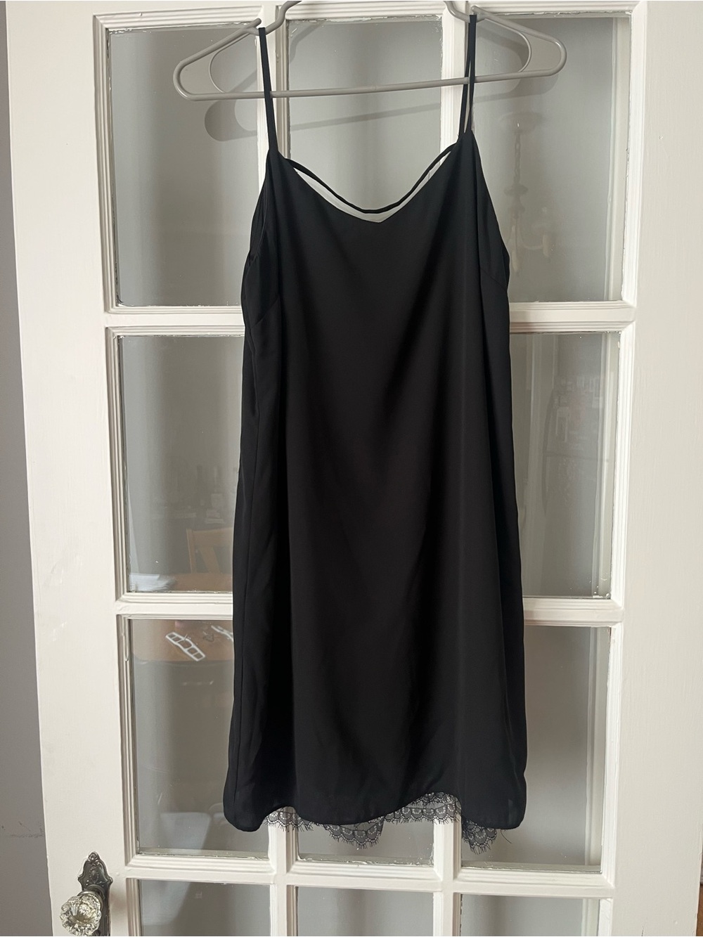 Ing Black Slip Dress with Lace Trim